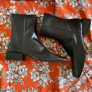 ZARA Square Toe Black Leather Boot Size 40